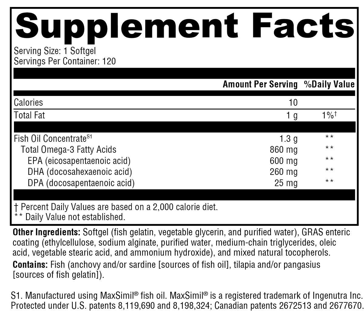 Omega MonoPure® 1300 EC 120 Softgels Supplement Facts