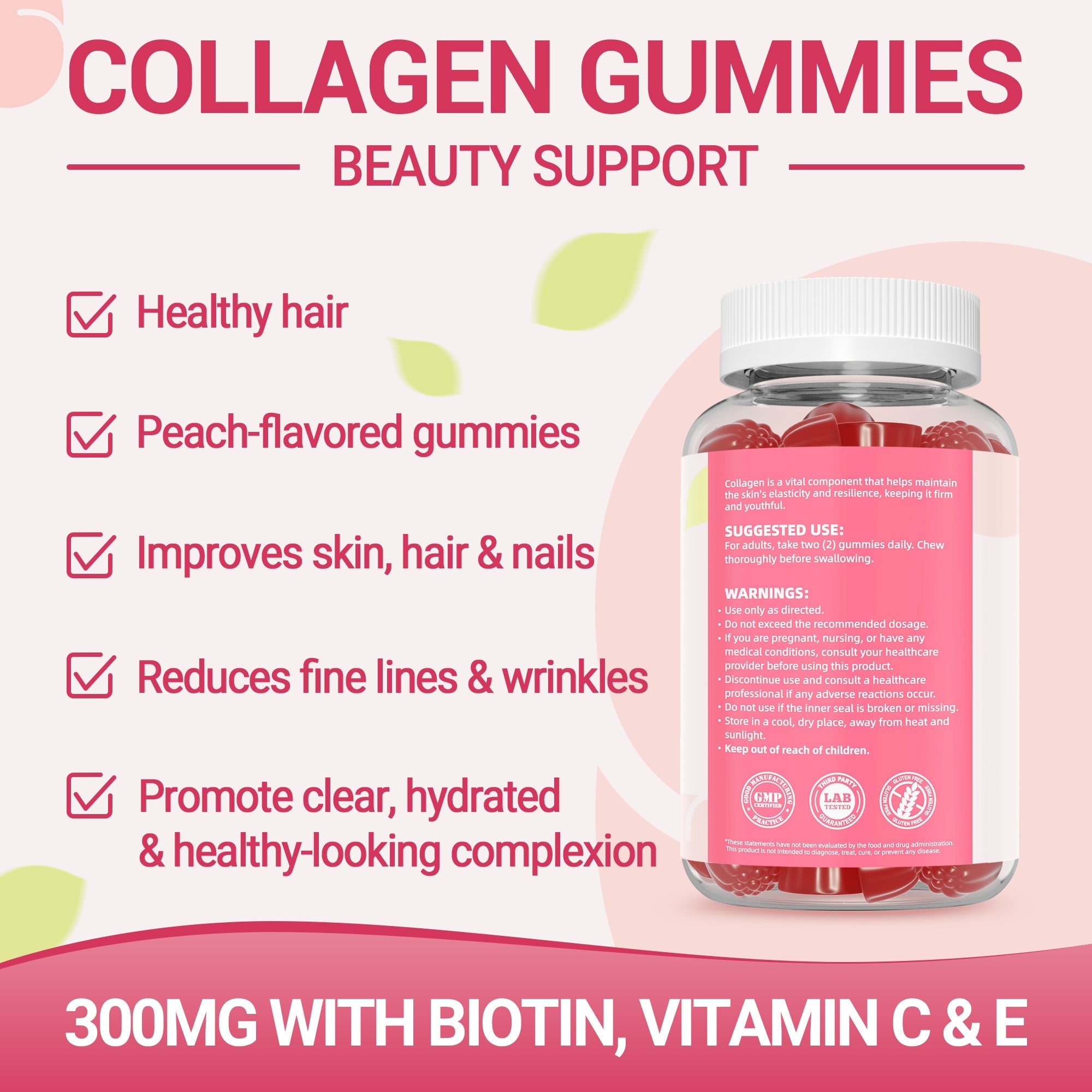I Love Health® Collagen Gummies with Biotin, Vitamin C & E – 300mg Collagen + 100mcg Biotin per Serving – Supports Hair, Skin & Nails – 60 Gummies (Fish-Derived) – Made in cGMP Facility, 3rd Party Tested