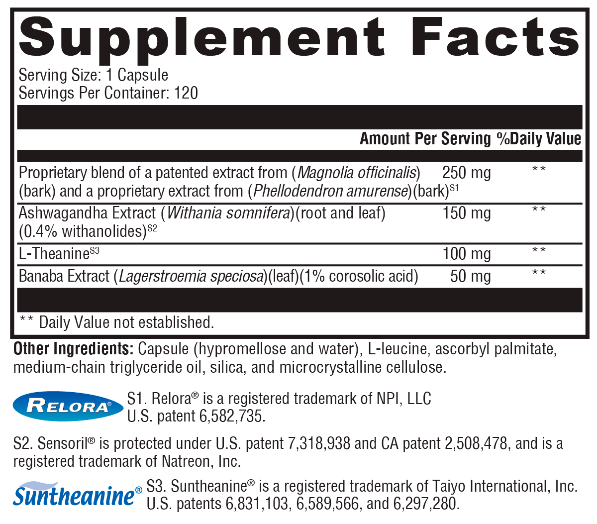 Cortisolv® 120 Capsules Supplement Facts
